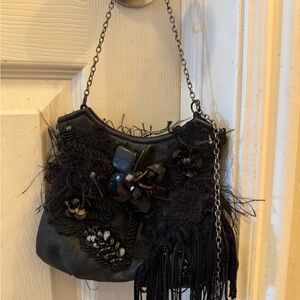 Mary Frances Black Clutch with Textured Embellishments